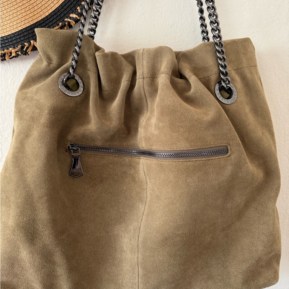NWT Aimee Kestenberg Olive Green Suede Leather Tribeca Chain Tote Bag - Picture 9 of 16